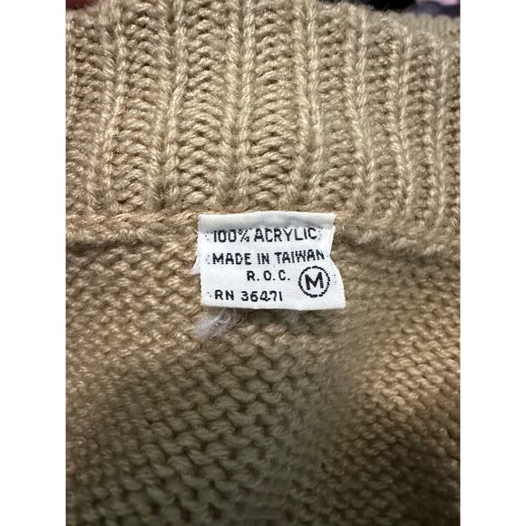 Vintage Unisex Tan Chunky Cable Knit Zip Sweater Jacket Acrylic Medium - Picture 9 of 11